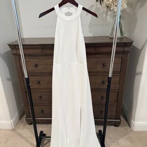 BHLDN Juliana High-Neck Side-Slit Stretch Crepe Maxi Dress